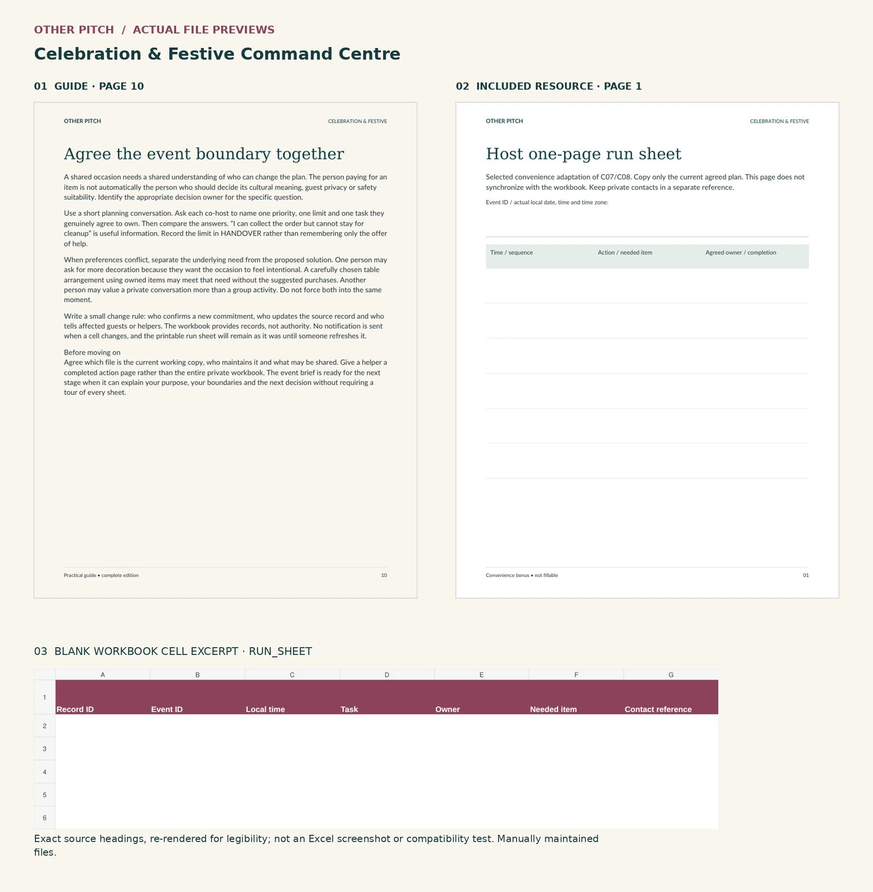 Actual celebration guide and resource pages; blank source headings re-rendered, not a software screenshot