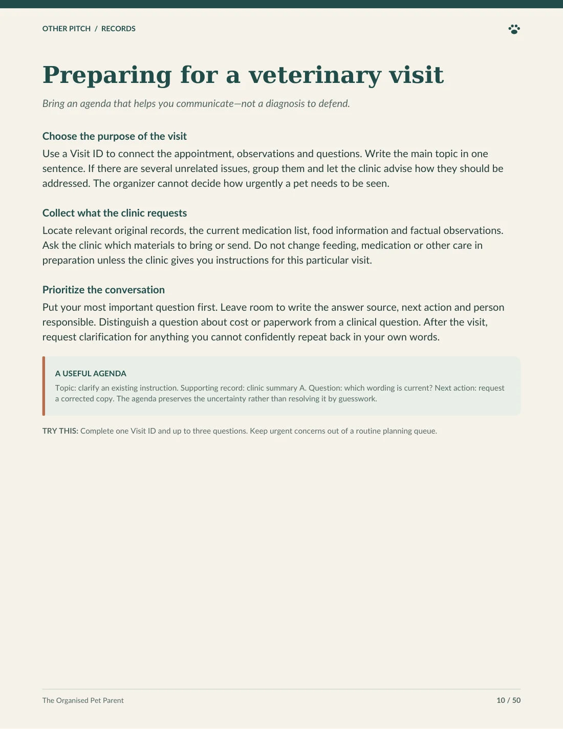 Guide page 10 from the actual pet files